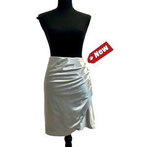 Rachel Zoe satin effect draped ruched faux wrap mini skirt beige cream Sz M NWT
